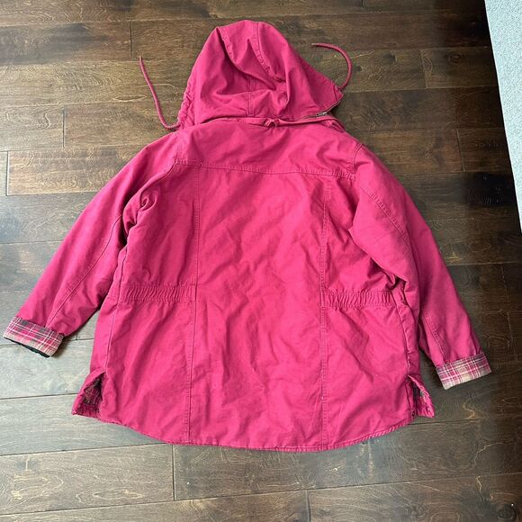 CE Schmidt Jacket Womens 3X Pink Red Canvas Barn Chore Coat Flannel Lined Hooded - Picture 3 of 9